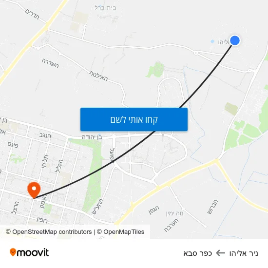 מפת ניר אליהו לכפר סבא
