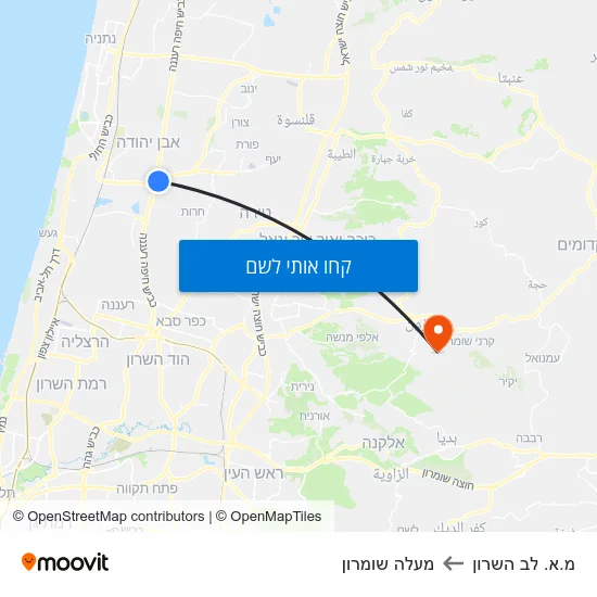 מפת מ.א. לב השרון למעלה שומרון
