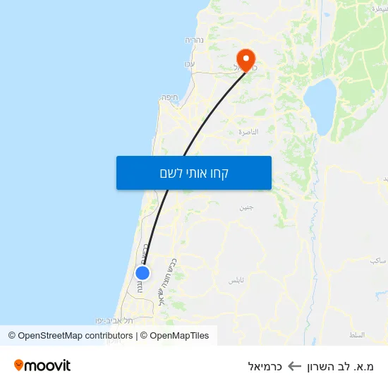 מפת מ.א. לב השרון לכרמיאל