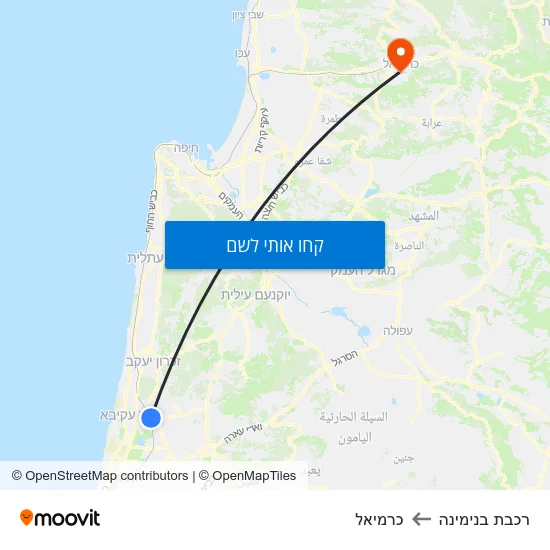 מפת רכבת בנימינה לכרמיאל