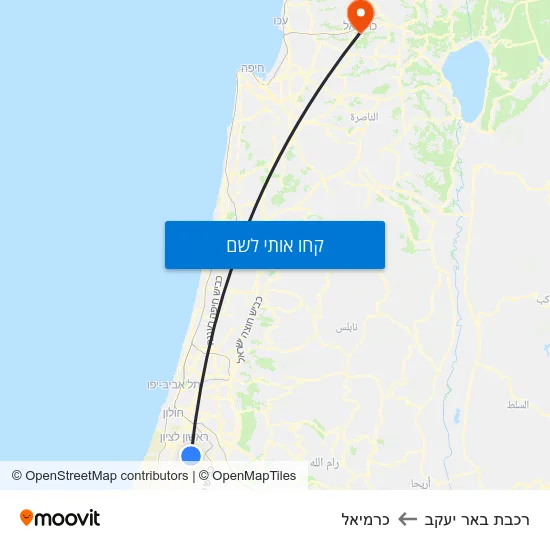 מפת רכבת באר יעקב לכרמיאל
