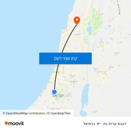 מפת רכבת קרית גת לכרמיאל