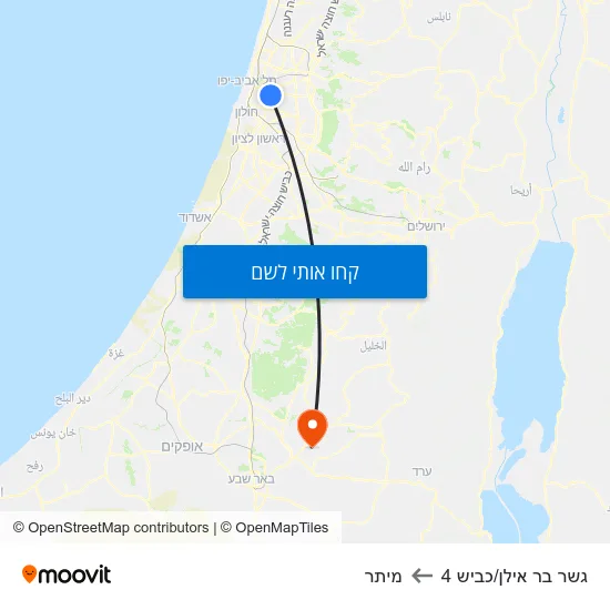 מפת גשר בר אילן/כביש 4 למיתר