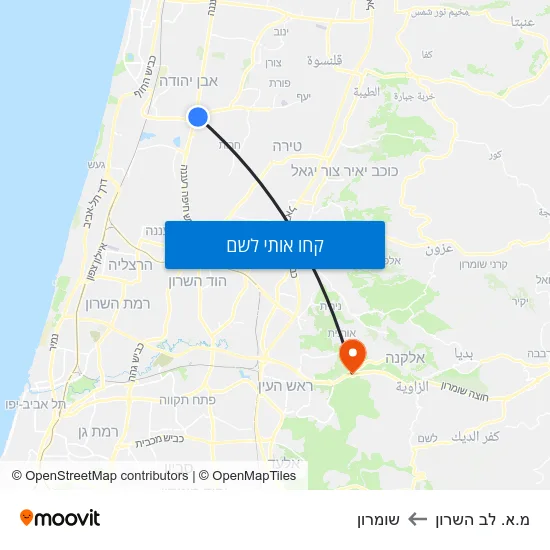 מפת מ.א. לב השרון לשומרון