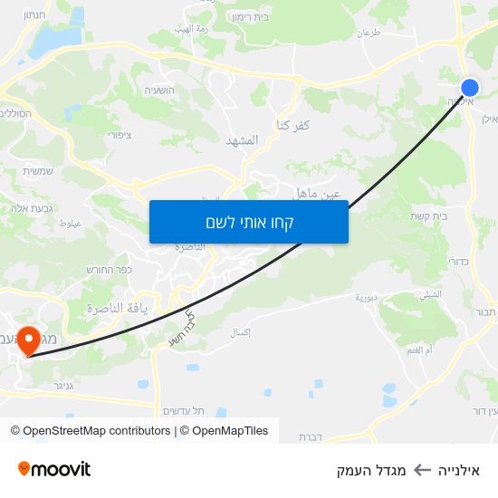 מפת אילנייה למגדל העמק
