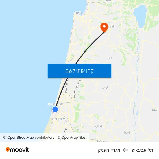 מפת תל אביב-יפו למגדל העמק