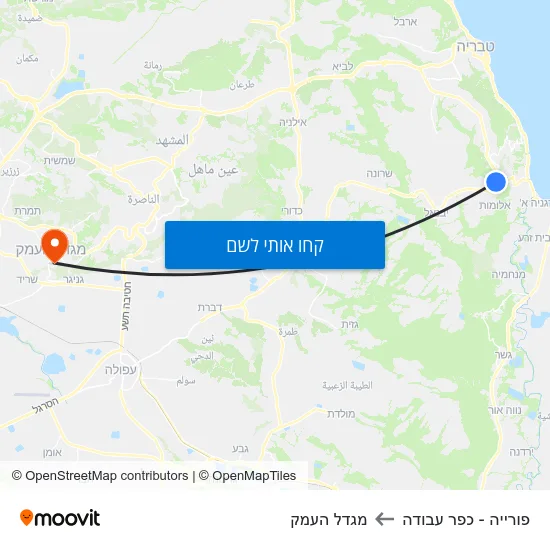מפת פורייה - כפר עבודה למגדל העמק