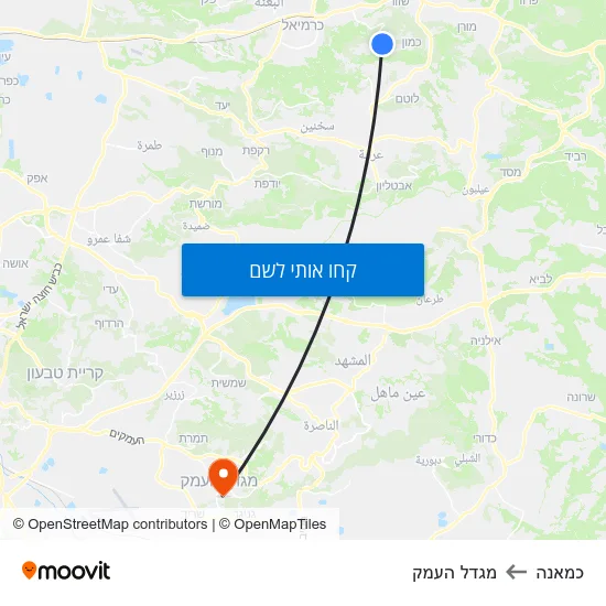 מפת כמאנה למגדל העמק