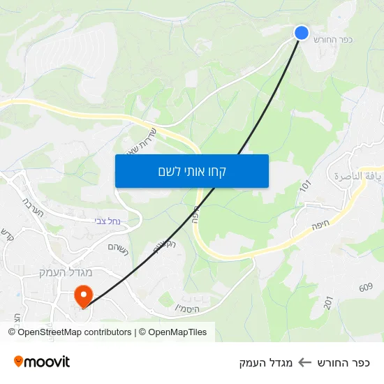 מפת כפר החורש למגדל העמק