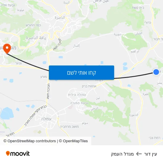 מפת עין דור למגדל העמק