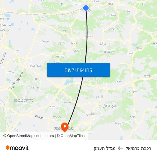 מפת רכבת כרמיאל למגדל העמק