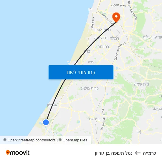 מפת כרמייה לנמל תעופה בן גוריון