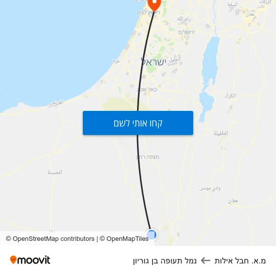 מפת מ.א. חבל אילות לנמל תעופה בן גוריון