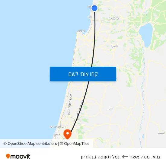 מפת מ.א. מטה אשר לנמל תעופה בן גוריון