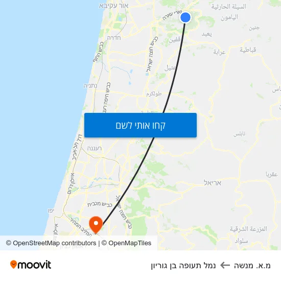 מפת מ.א. מנשה לנמל תעופה בן גוריון