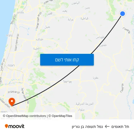 מפת תל תאומים לנמל תעופה בן גוריון