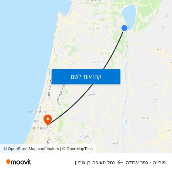 מפת פורייה - כפר עבודה לנמל תעופה בן גוריון