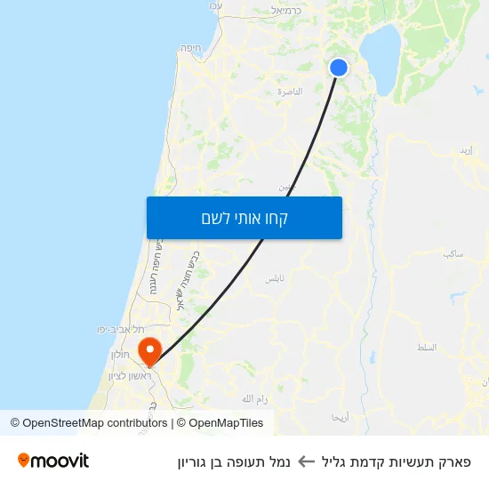 מפת פארק תעשיות קדמת גליל לנמל תעופה בן גוריון