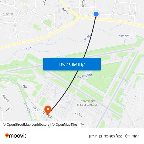 מפת יהוד לנמל תעופה בן גוריון