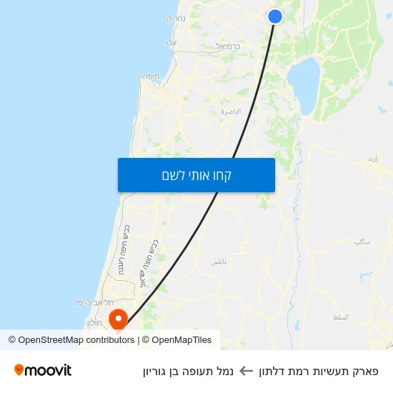 מפת פארק תעשיות רמת דלתון לנמל תעופה בן גוריון