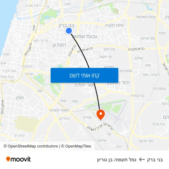 מפת בני ברק לנמל תעופה בן גוריון