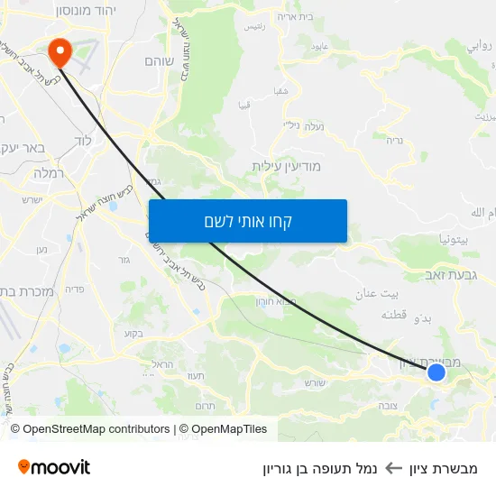מפת מבשרת ציון לנמל תעופה בן גוריון
