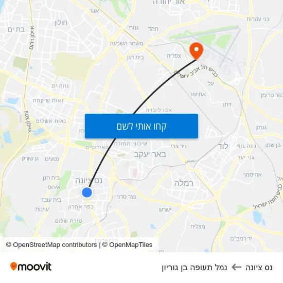 מפת נס ציונה לנמל תעופה בן גוריון