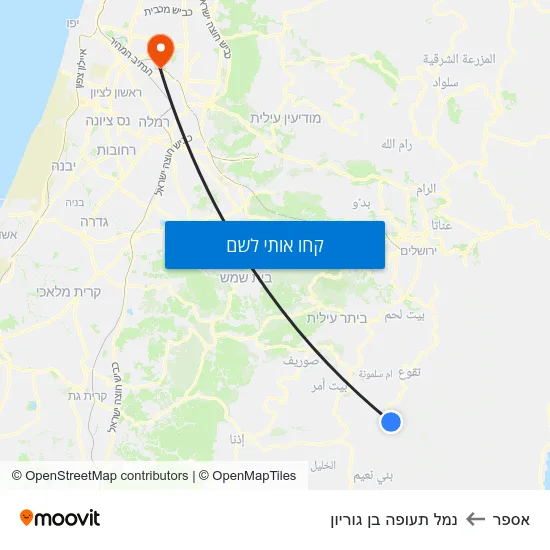 מפת אספר לנמל תעופה בן גוריון