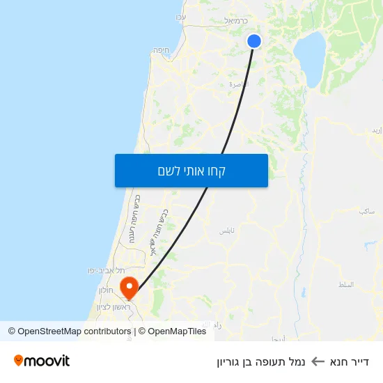 מפת דייר חנא לנמל תעופה בן גוריון