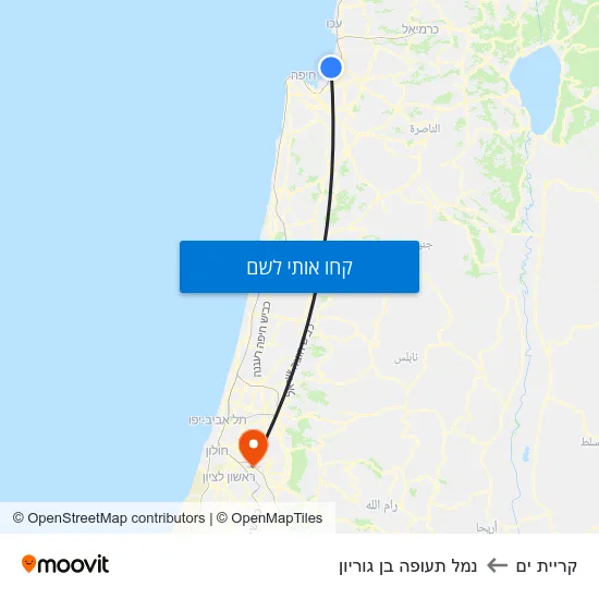 מפת קריית ים לנמל תעופה בן גוריון