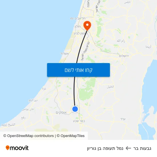 מפת גבעות בר לנמל תעופה בן גוריון