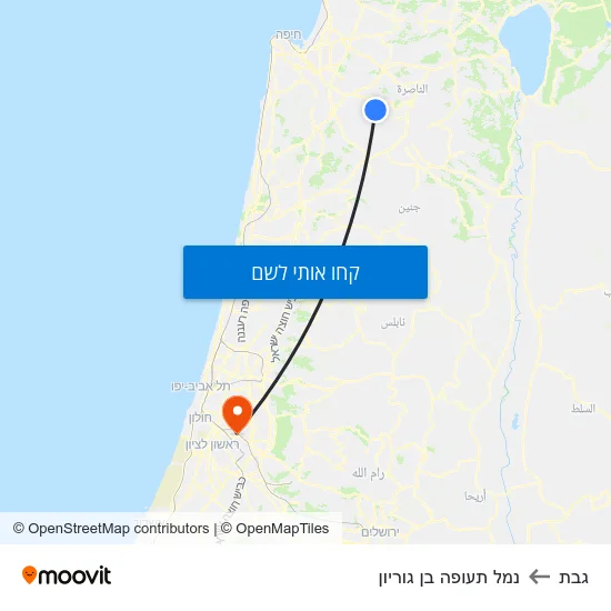 מפת גבת לנמל תעופה בן גוריון