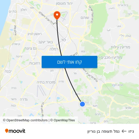 מפת גיזו לנמל תעופה בן גוריון