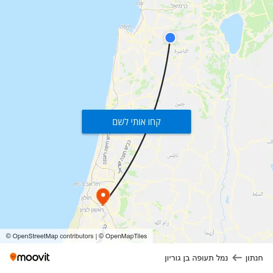 מפת חנתון לנמל תעופה בן גוריון