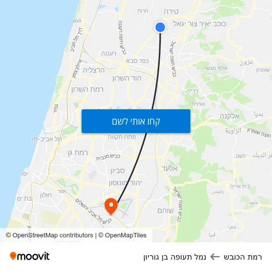 מפת רמת הכובש לנמל תעופה בן גוריון