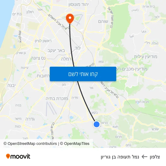 מפת צלפון לנמל תעופה בן גוריון