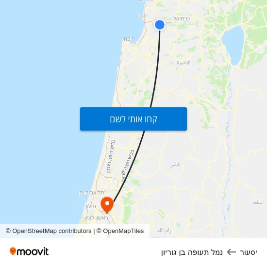מפת יסעור לנמל תעופה בן גוריון