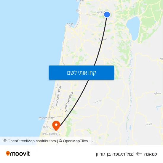 מפת כמאנה לנמל תעופה בן גוריון