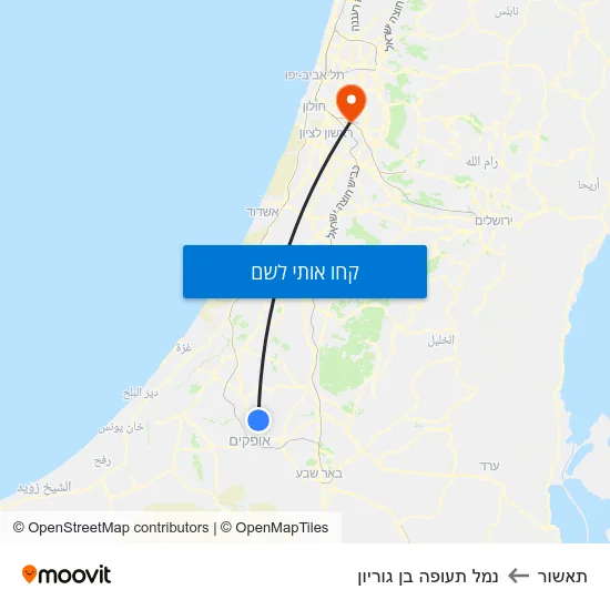 מפת תאשור לנמל תעופה בן גוריון