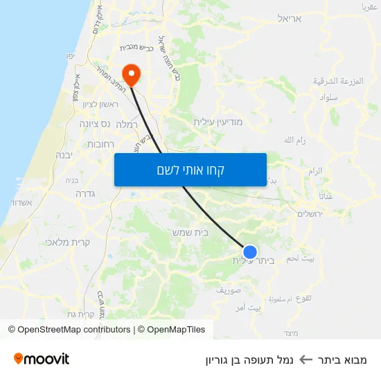 מפת מבוא ביתר לנמל תעופה בן גוריון
