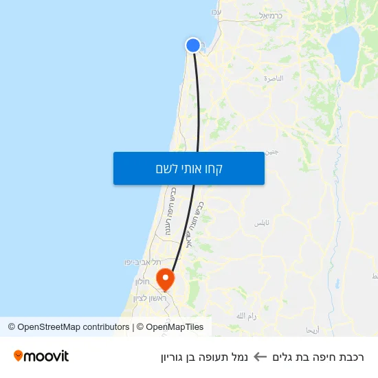 מפת רכבת חיפה בת גלים לנמל תעופה בן גוריון