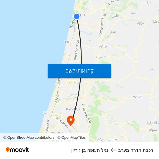 מפת רכבת חדרה מערב לנמל תעופה בן גוריון