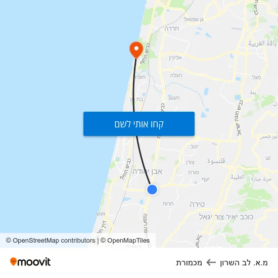 מפת מ.א. לב השרון למכמורת