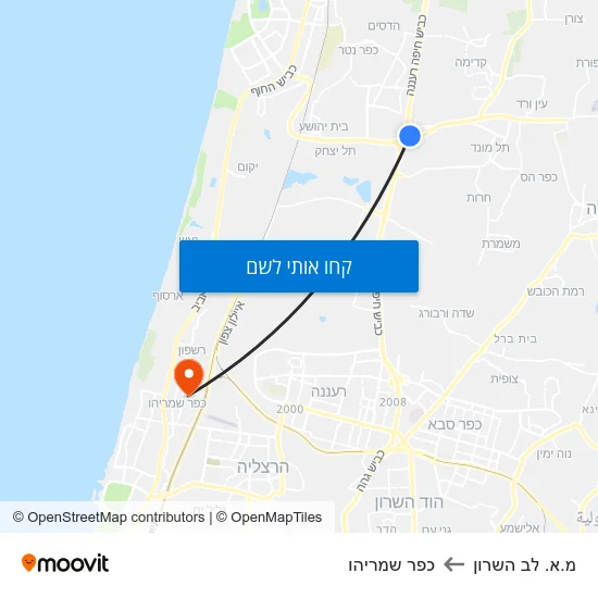 מפת מ.א. לב השרון לכפר שמריהו