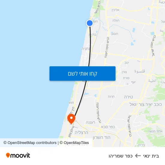 מפת בית ינאי לכפר שמריהו