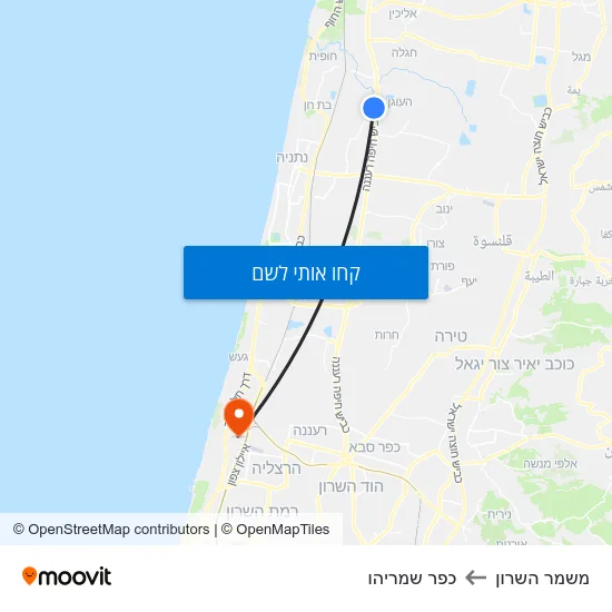מפת משמר השרון לכפר שמריהו