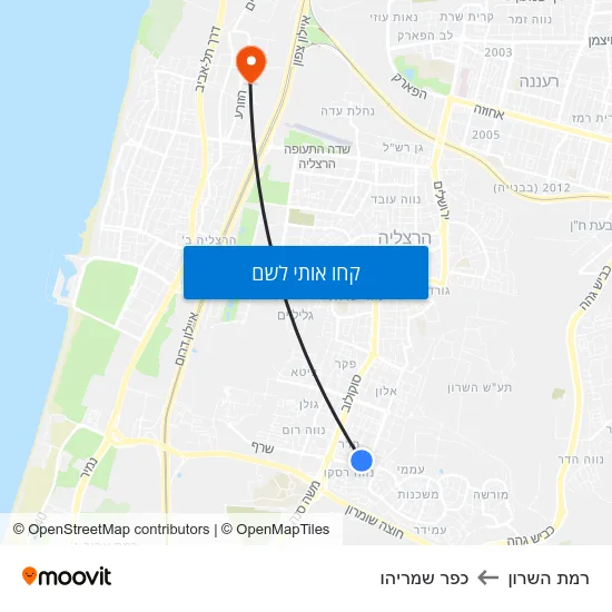 מפת רמת השרון לכפר שמריהו