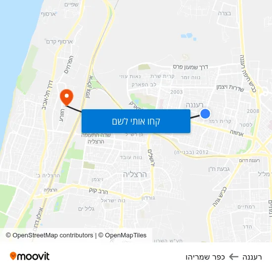 מפת רעננה לכפר שמריהו