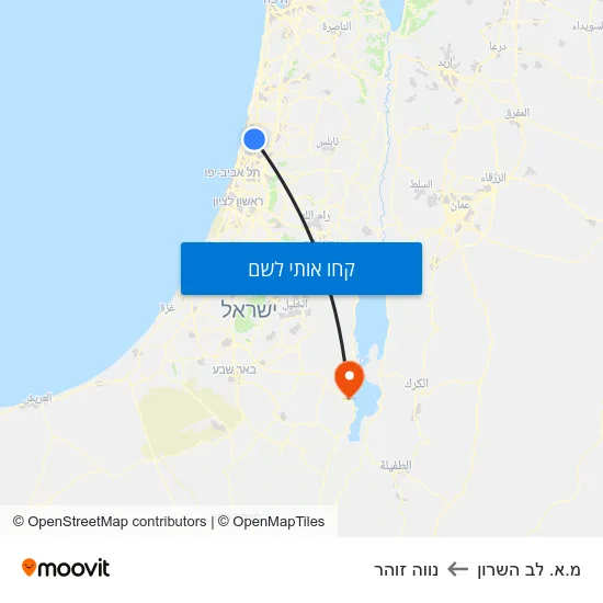 מפת מ.א. לב השרון לנווה זוהר