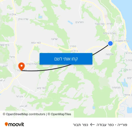 מפת פורייה - כפר עבודה לכפר תבור